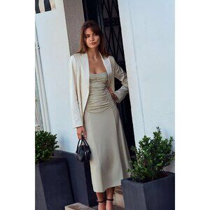 Reformation Cream Midi Dress with Ruched Bodice